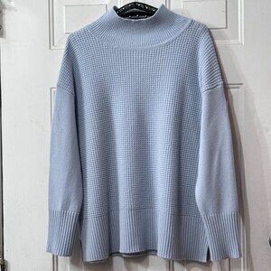 Nordstrom Signature Sz L Women Cashmere Sweater Light Blue Mock Neck Long Sleeve